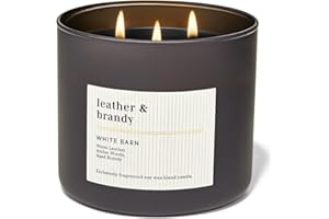 Bath & Body Works Leather & Brandy 3-Wick Candle, 14.5 oz Soy and Paraffin Wax Blend, Scented Jar Candle with Decorative Lid,