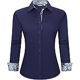 Esabel.C Womens Dress Shirts Cotton Long Sleeve Regular Fit Stretch Button Down Blouse