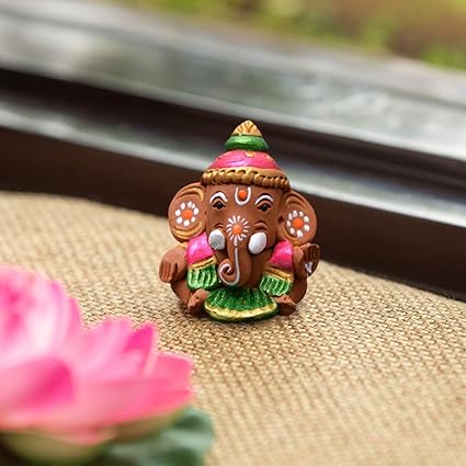 ExclusiveLane Terracotta Handpainted Baby Car Ganesha -Idols and Figurines Showpieces Home Decor