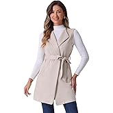 Allegra K Women's Long Sleeveless Jackets Open Front Suede Cardigan Vest