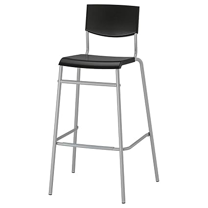 Ikea STIG Black Silver-Colour Bar Stool with backrest, 74 cm (29 1/8