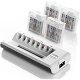 EBL AA AAA Battery Charger and AAA Rechargeable Batteries Ni-MH 1100mAh 16 Counts with Battery Cases
