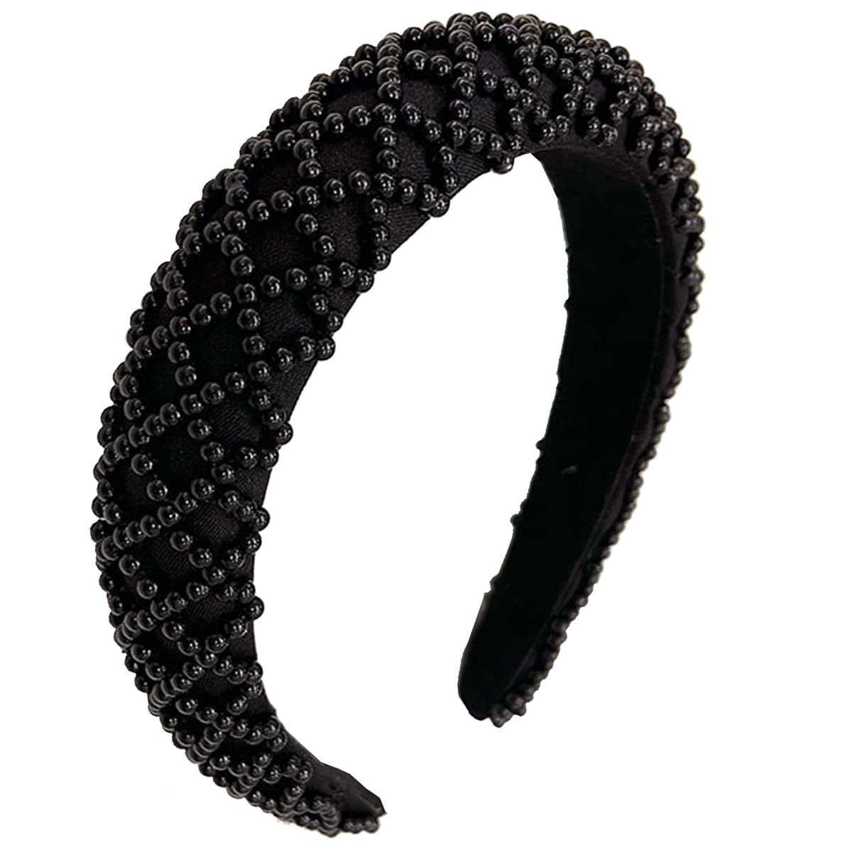 scicent Black Headband Wide Padded Pearls Hairbands Beads Faux Pearl Head Bands Wide Hair Bands for Girls Fashion Hair Accessories for Women Gift for Her 6925