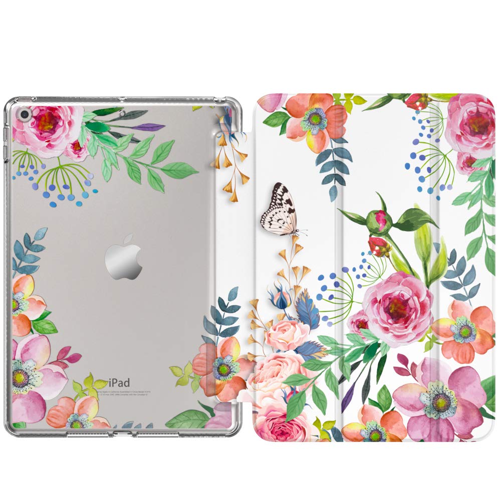 MoKo Case for iPad 9th Generation 2021/ iPad 8th Generation 2020/ iPad 7th Generation 2019, Soft Translucent TPU Frosted Back Cover Slim iPad 10.2 inch Case with Stand,Auto Wake/Sleep,Fragrant Flowers