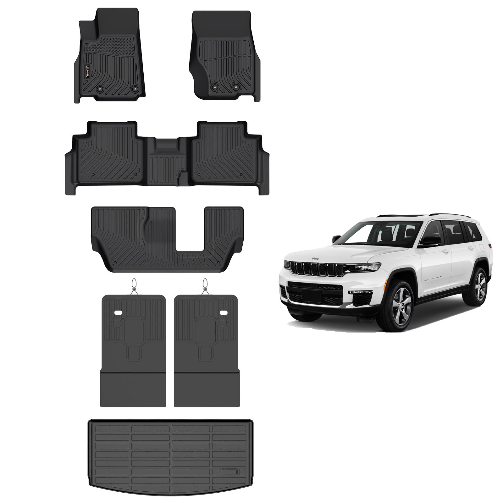AIPOIL®TPE Floor mats Custom for 2021-2025 Grand Cherokee L(for 7 Seats) | All-Weather | Easy to Clean | All-Round Protection丨Full Set Automobile mats Accessories. Image
