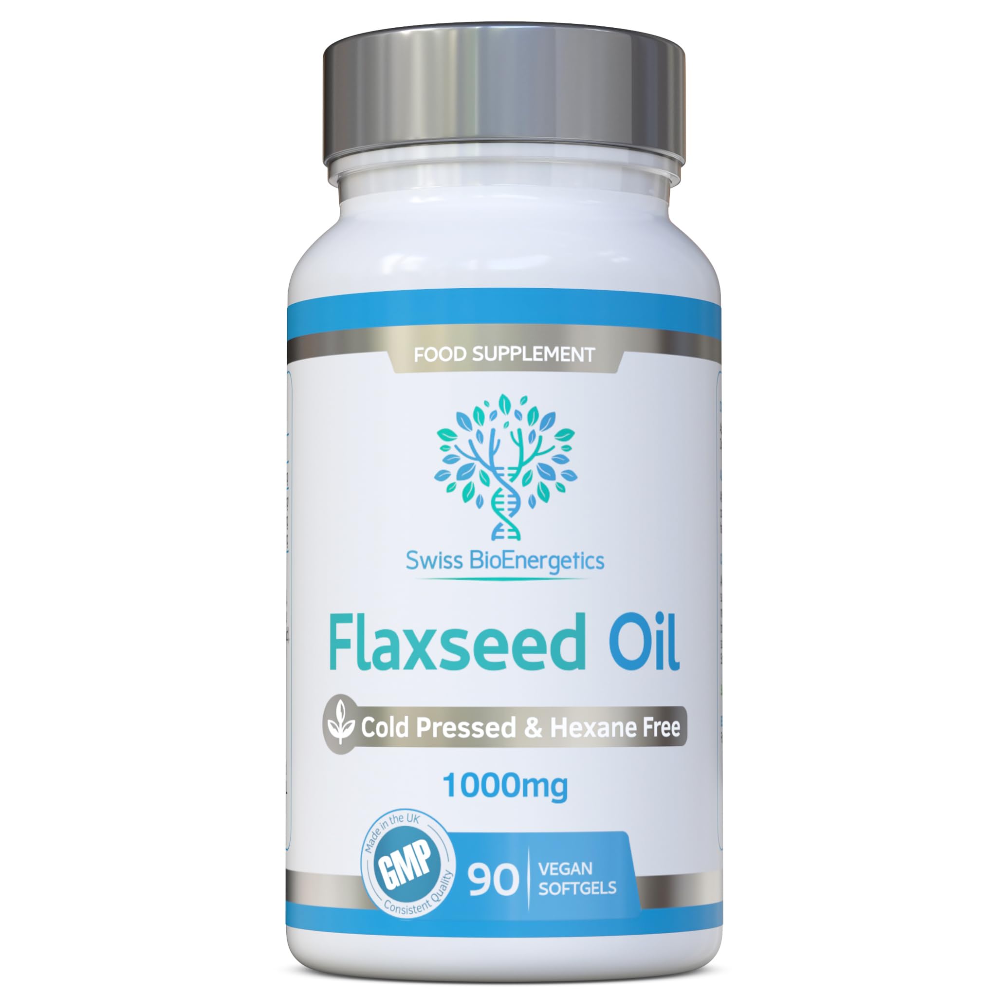 Flaxseed Oil Capsules 1000mg – 90 Vegan Soft Gels - High in Omega 3, 6, 9 - Made with only Cold Pressed, Hexane Free Flax Seed - Manufactured in The UK