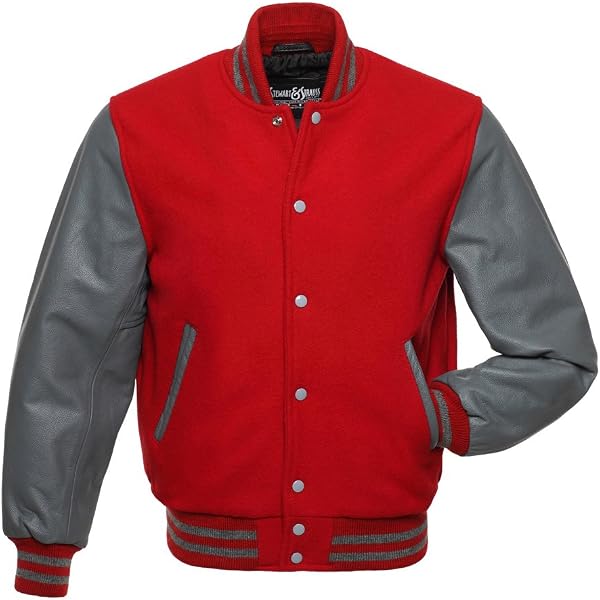 Handmade Red Wool Varsity Jacket: Black Leather Sleeves Handmade Red Wool Varsity Jacket: Black Leather Sleeves