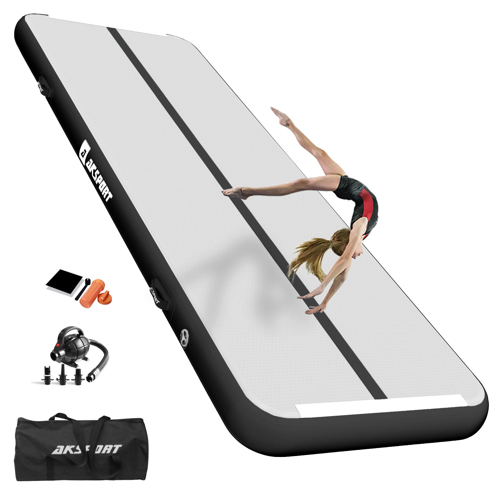 AKSPORT Air Mat Tumble Track Gymnastics Tumbling Mat Inflatable Floor Mats With Electric Air Pump for Home Use/Tumble/Gym/Training/Cheerleading/Parkour/Beach/Park/Water 3.3/10/13.12/16.4/20/23-39ft Image