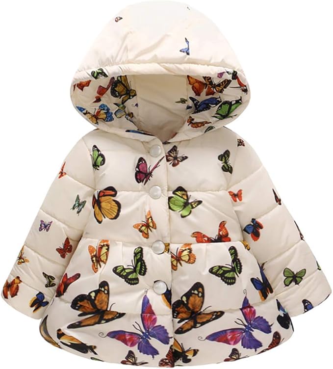 Baby Girls Floral Butterfly Print Hooded Fleece Down Jacket Coat