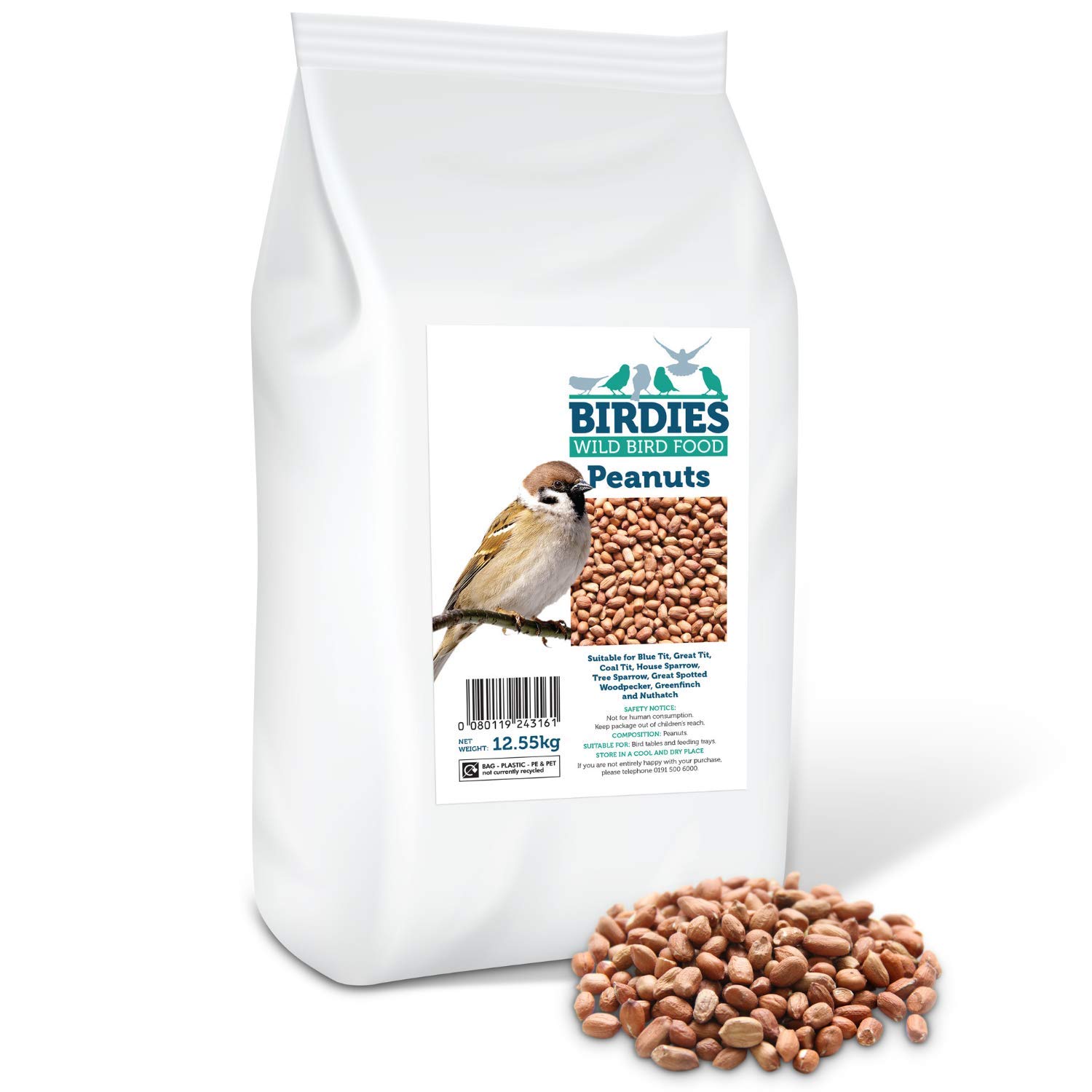 Birdies Wild Bird Food- Premium Peanuts - Bird Food for Wild Birds - 12.55kg