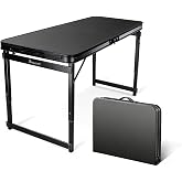 Folding Camping Table 3.3Ft X 2Ft, Aluminum Portable Adjustable Fold Table | 3-Position Adjustable Height, Lightweight Carry Handle, Medium Collapsible Camp Table for Picnic, Beach and Outdoor Cooking