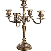 Alunsito Metal Candelabra 5 Arms Candle Holders 14.6 Inch Tall Retro Candlesticks for Formal Events, Wedding, Church Decoration