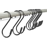 Heavy Duty Metal S-Hooks for Hanging, 3 Inch 10 Pack Vinyl Coated S Hooks for Hanging Plants, Kitchen Utensils, Bags, Jeans, Pots (Black)