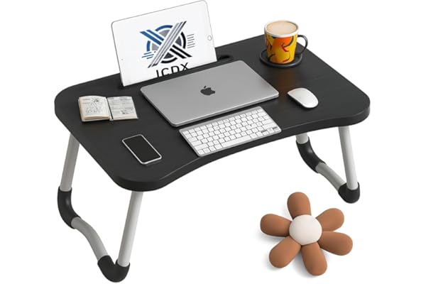 Mesa Notebook Portátil Dobrável Cama e Sofá, Mesa de colo Portátil com Suporte para Celular Tablet Porta Copos Home Office (Preto)