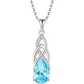 JO WISDOM Celtic Knot Infinity Necklace 925 Sterling Silver 8 * 12mm Birthstone Gemstone Pendant with 18 Inch Chain Necklace Jewelry for Women