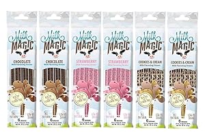 Milk Magic Milk Flavoring Straws Bundle: 2 Chocolate, 2 Strawberry, 2 Cookies & Cream (6 packs total)