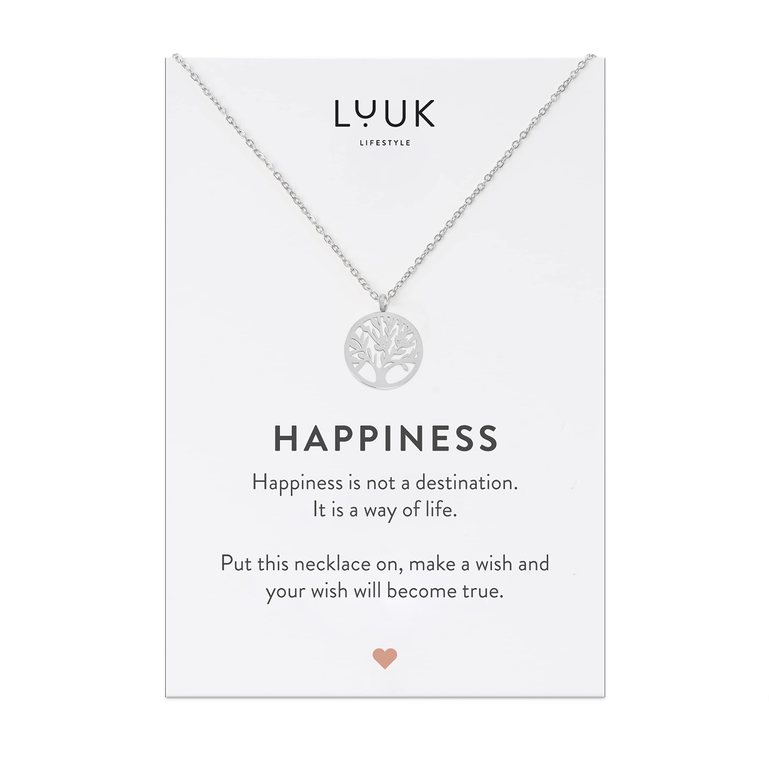 LUUK LIFESTYLE Stainless Steel Pendant Necklace for Women Waterproof 50cm Chain Modern Necklace Gift for Her Silver Tree of Life