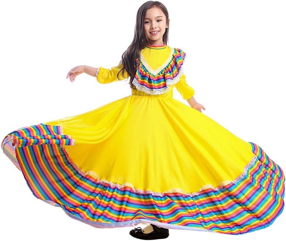 Girls Dress World National Mexican Style Costume for Carnival Festival Birthday Party Dress