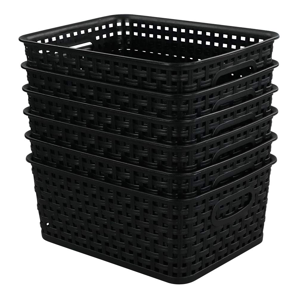Yarebest 6-pack Weave Baskets, Plastic Small Basket, Black