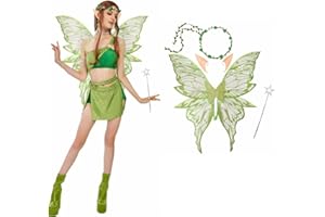 Wreath,Fairy Wings for Adults Women Sparkling Fairy Wings with Wand for Halloween Party Cosplay Costume