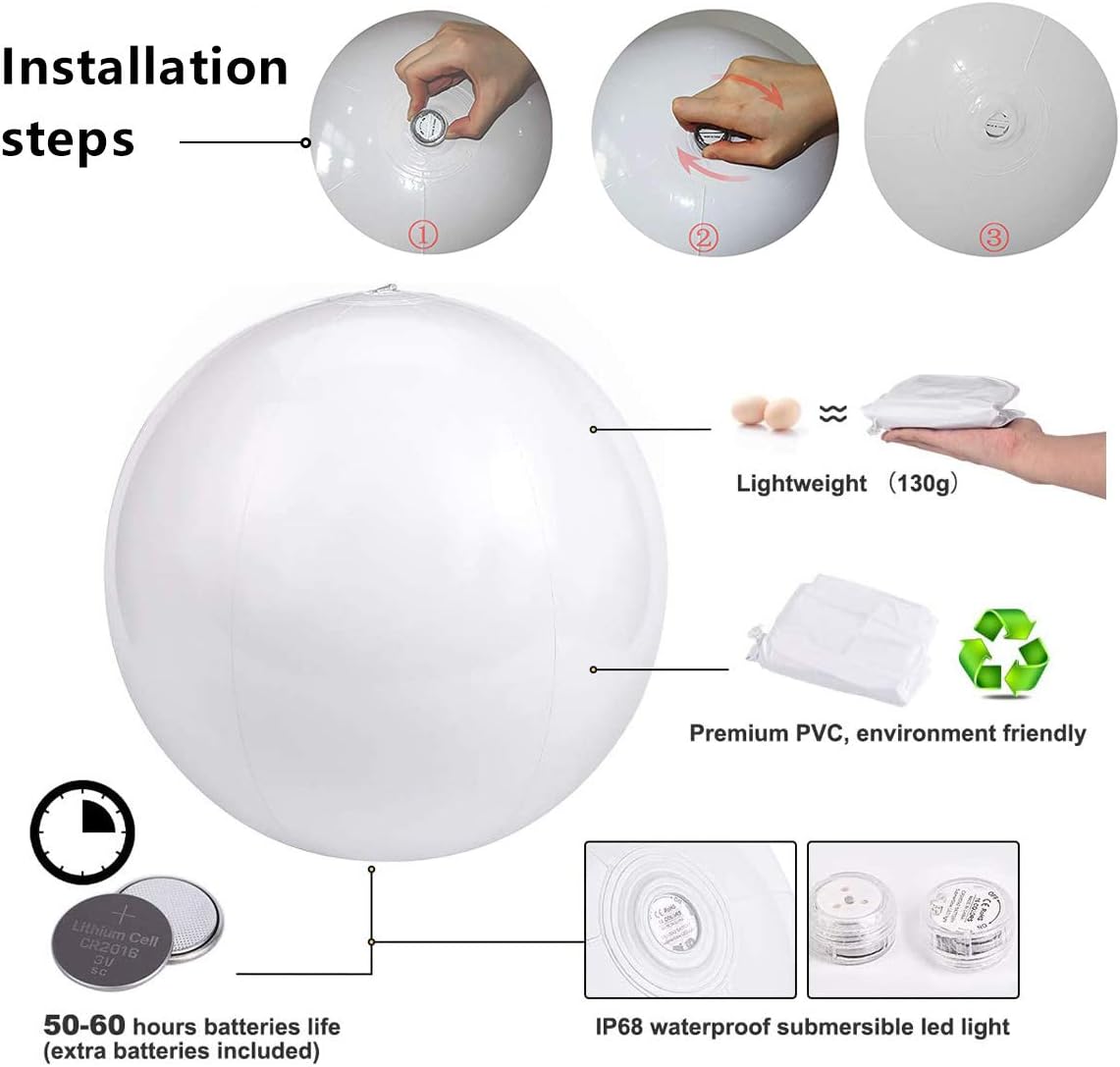 Pool Toys Light Up Pool Floats LED Beach Ball Volleyball 16 Colors Glow Ball 16'' Inflatable Floating Ball with Remote , The Dark Party Indoor Outdoor Decorations Birthday Gift for Kids and Adult: Sports & Outdoors