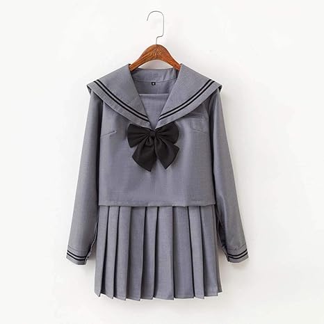 Amazon 未来ノ夢 セーラー服 グレーの襟 グレー 黒いの蝶結び 長袖 半袖 靴下付属 4点セット M 長袖セット コスプレ 仮装 通販