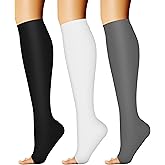 CHARMKING 3 Pairs Open Toe Compression Socks for Women & Men Circulation 15-20 mmHg is Best Support for All Day Wear