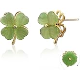 Desnuage Rotatable Four Leaf Clover Earrings Stud Jade Earrings Green Stud Gold Earrings for Women Trendy