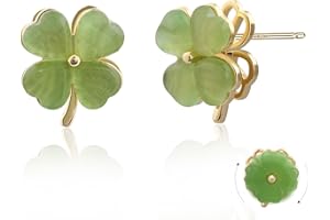Four Leaf Clover Earrings Stud Jade Earrings 925 Sterling Silver Earrings Green Stud Earrings 14K Gold Plated Earrings for Wo