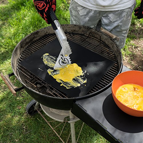 BBQ Dragon Grill Mats Set of 3, Black, Heavy Duty Large Reusable, Grill Pans Non Stick, Charcoal BBQ, Barbecue Grilling and Baking Accessories for Grilling, Easy Clean - Thumbnail 4