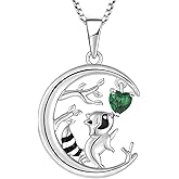 STARCHENIE Raccoon Necklace 925 Sterling Silver Heart Birthstone Pendant Cute Animal Jewelry for Women