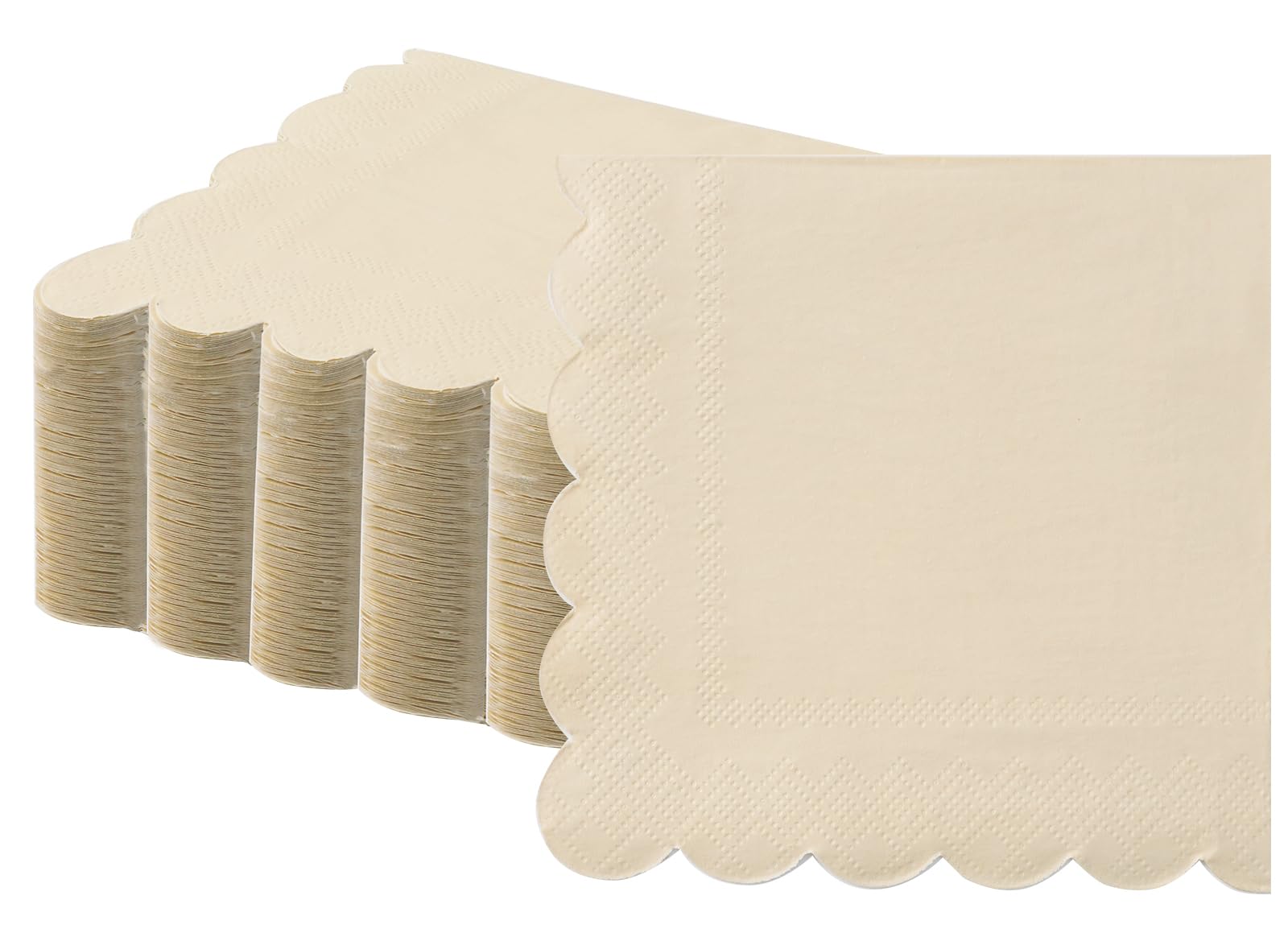 Photo 1 of 100 Cream Scalloped Cocktail Napkins, 3 Ply 5 x 5 Inch Beverage Napkins Paper Napkins Disposable Luncheon Napkins for Wedding Birthday Party Bridal Anniversary Baby Shower