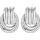 shinelab Silver Knot Earrings, Circle Link Geometric Drop Dangle Earrings Studs, Women's Jewelry_L Size