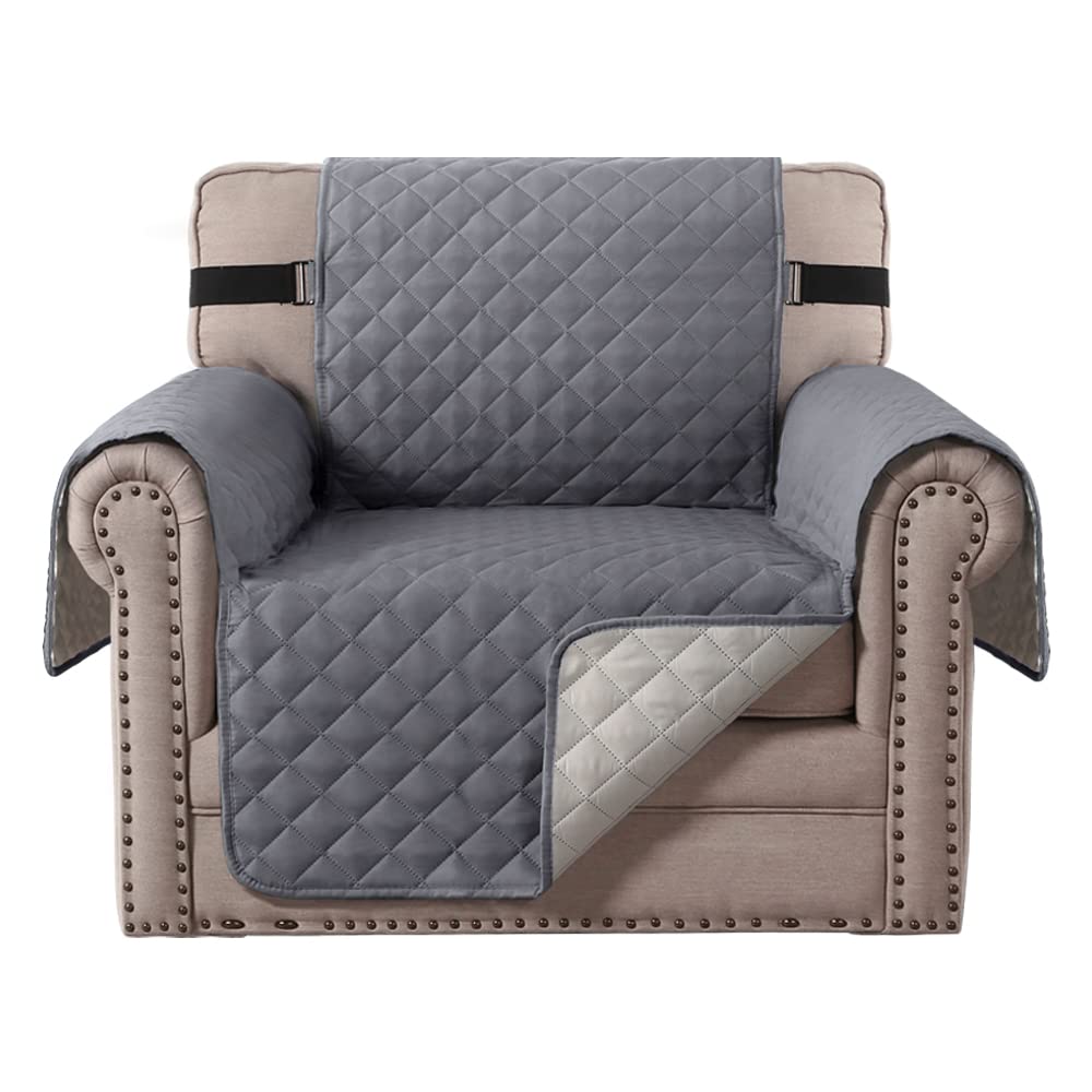 Topchances Sofa Covers Loveseat Couch Covers Waterproof Sofa Slipcover for Sectional Sofa Chaise Reversible Furniture Protector with Elastic Straps for Dogs Cats (Grey, 1 Seater)