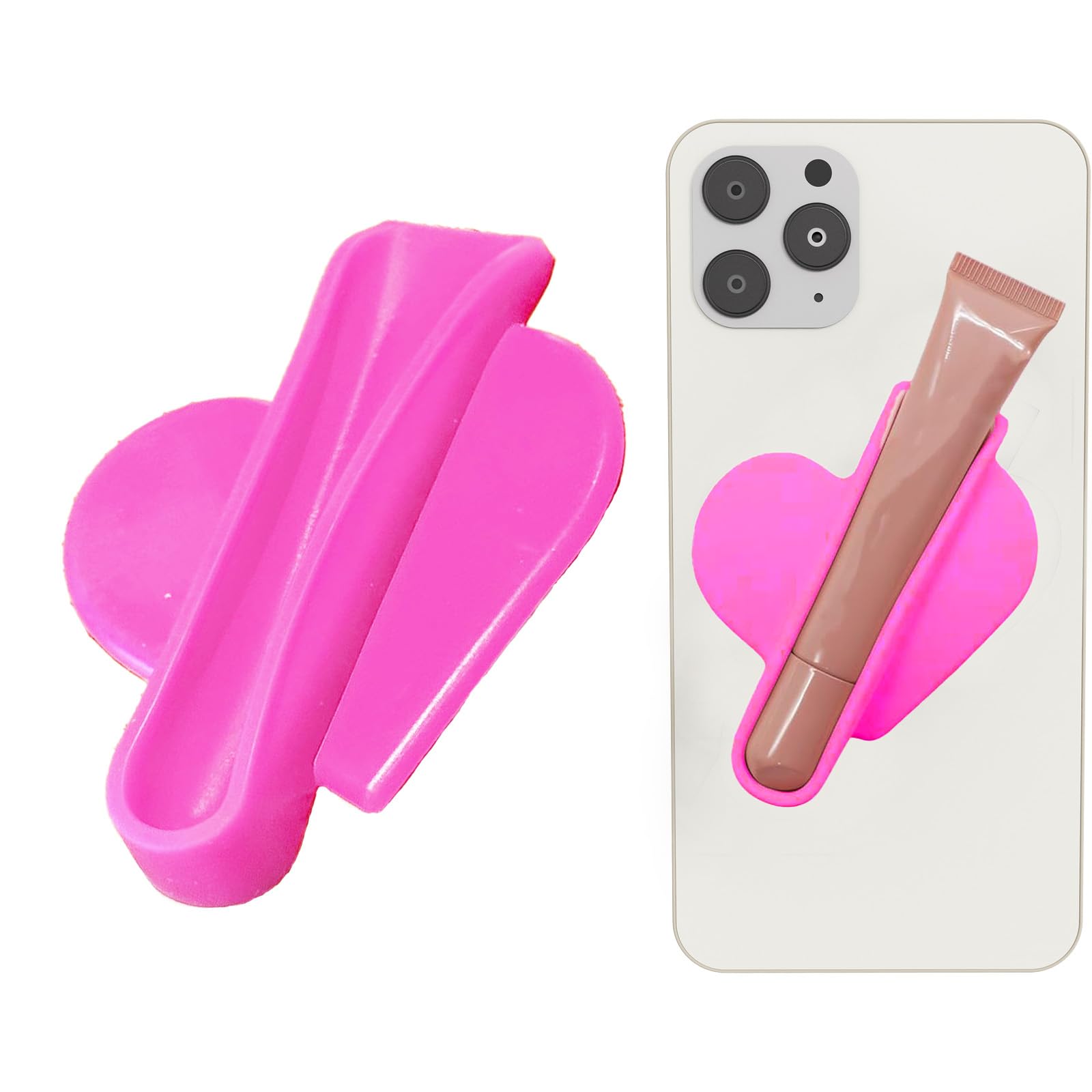 Rookii Heart Shape Lip Gloss Holder Phone Case, Lipstick Holder Phone Case.Silicone Lipgloss Holder, Adhesive Lip Gloss Balm Phone Card Holder for iPhone and Android (Rose red)