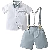 Boarnseorl Baby Boys Gentleman Outfits Shorts Sets,Infant Shirt + Shorts + Bow Tie + Suspenders