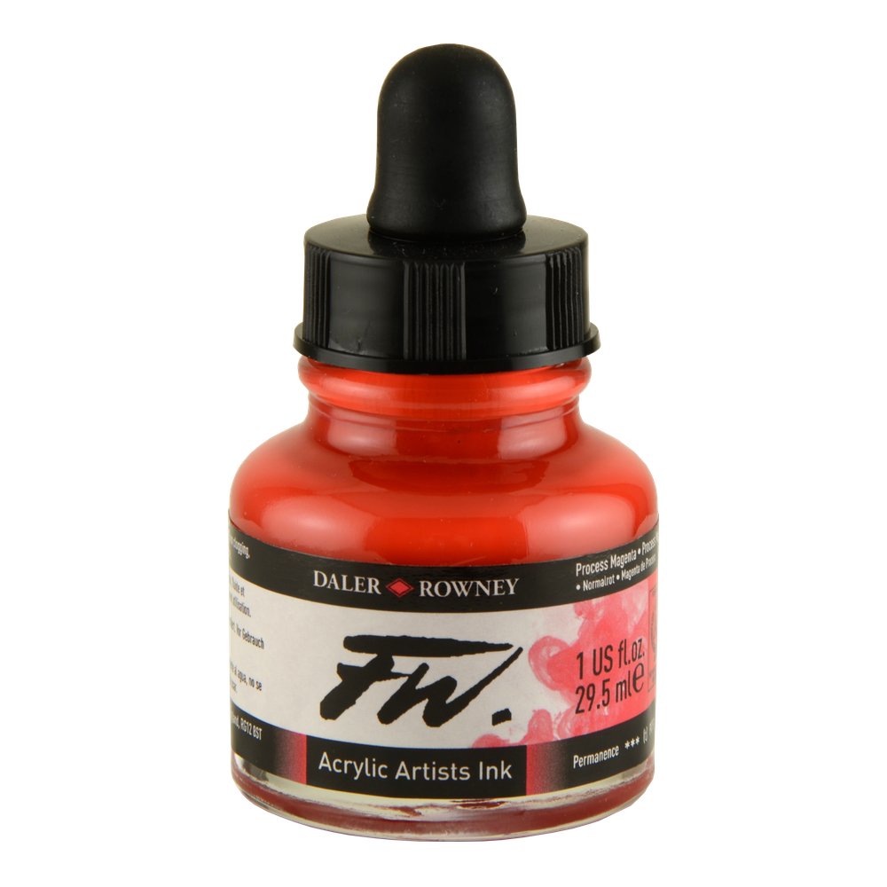 Daler-Rowney FW Acrylic Ink, Glass Bottle with Dropper, 1oz - 29.5 ml, Process Magenta — image 1