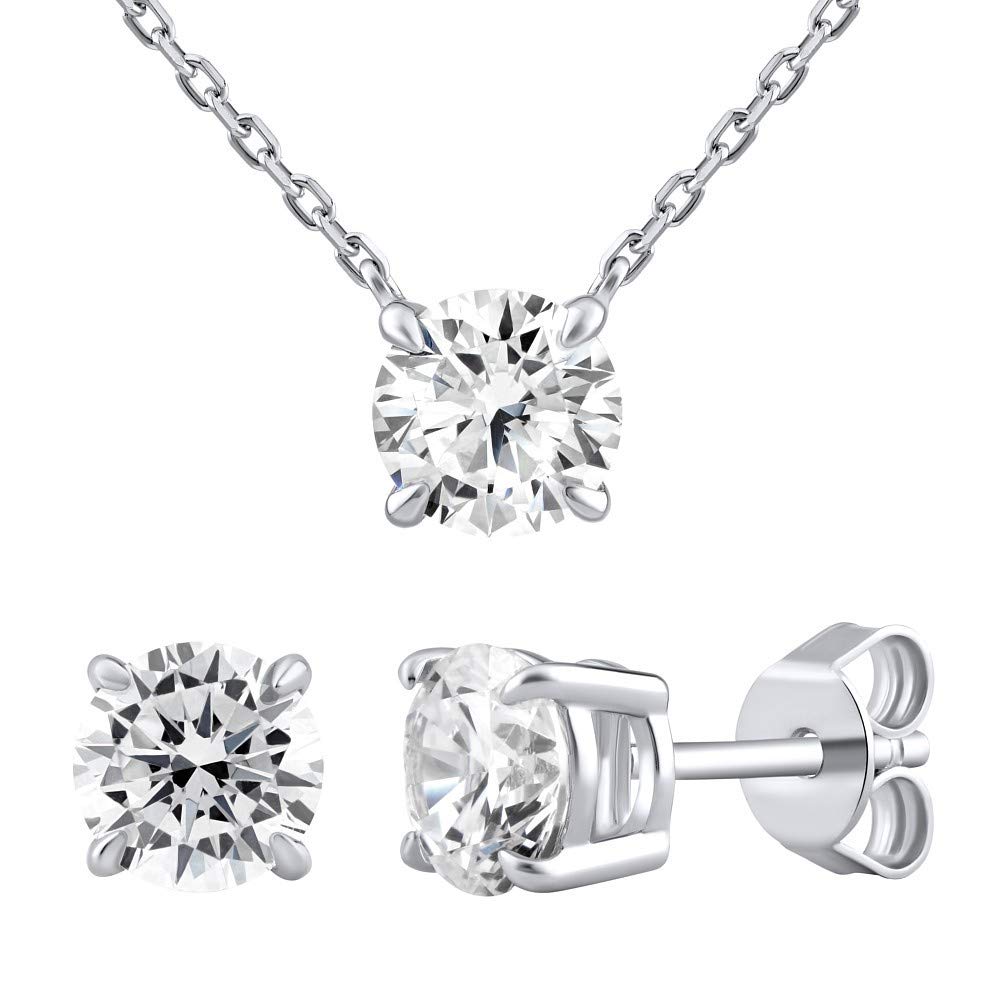 SILVEGO Women 925 Sterling Silver Jewellery Set with Swarovski Zirconia Stud Earrings and Necklace