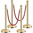 VEVOR Stanchions and Velvet Ropes 4Pcs, Hollow Base with Stainless Steel Post, 2 Red Velvet Ropes and Posts, Crowd Control Barriers Gold Stanchions, Red Carpet Runner Poles for Party Supplies