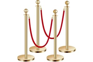 VEVOR Stanchion Post, 4 Pcs Crowd Control Barrier Set with 2 Red Velvet Ropes, 5 ft Stainless Steel Gold Stanchion Post Queue