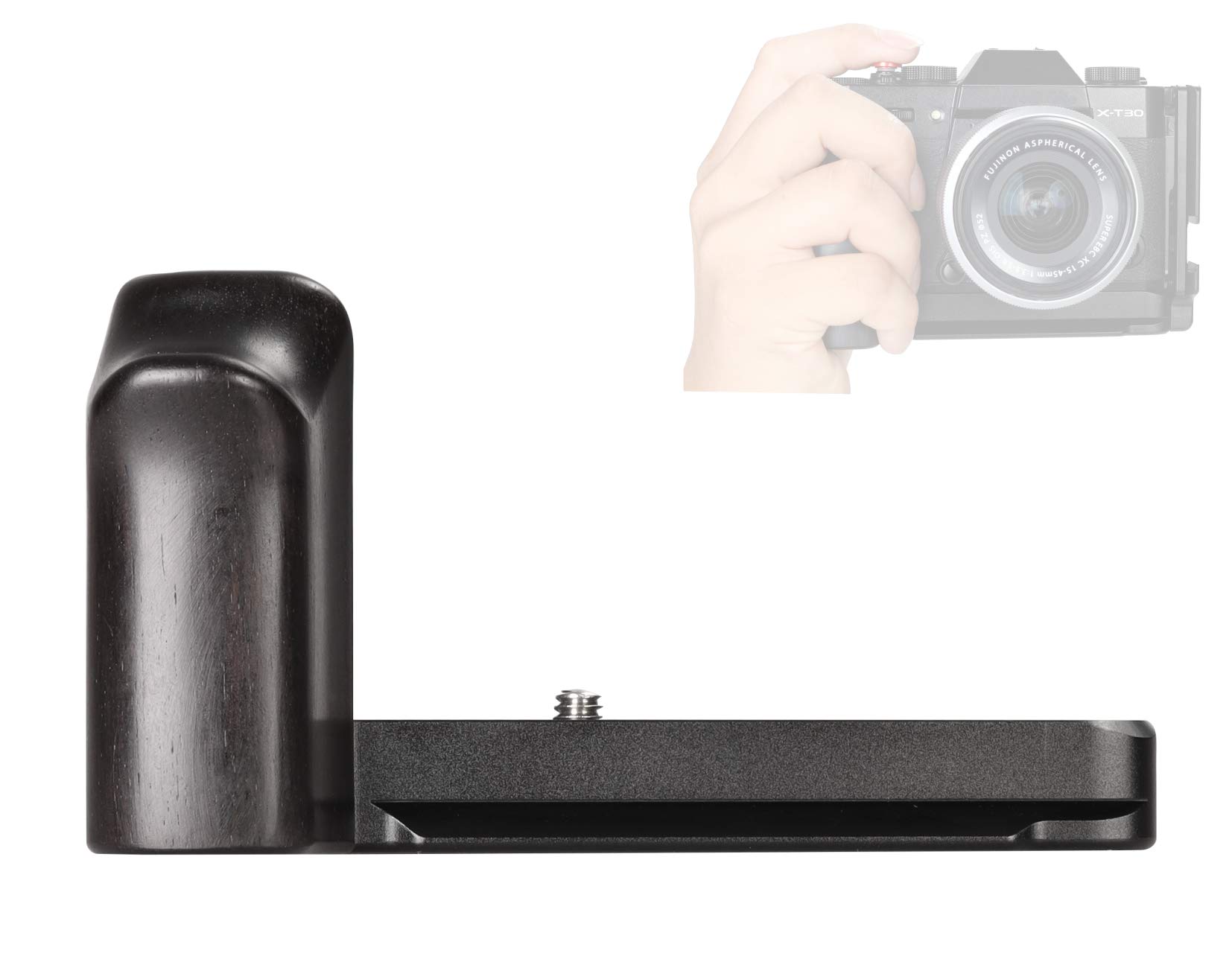 WEPOTO XT30 Handgrip L-Shape Grip with Quick Release Plate for Arca,Wood Side Handle,Compatible with Fujifilm X-T30 X-T20 X-T10 Camera -GP-XT30-B