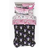 Sanrio Kuromi & My Melody Bedding 5 Piece Super Soft Cozy Reversible Comforter and Sheet Set with Sham, Twin, (Officially Licensed Product) by Franco