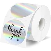 YEGAWEN 2" Circle Holographic Thermal Label Stickers, Round Printable Rainbow Glitter Thermal Printer Sticker Labels for Gift Wrapping, Self-Adhesive DIY Custom Logo Design- Silver (300Pcs/Roll)