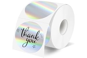 YEGAWEN 2" Circle Holographic Thermal Label Stickers, Round Printable Rainbow Glitter Thermal Printer Sticker Labels for Gift Wrapping, Self-Adhesive DIY Custom Logo Design- Silver (300Pcs/Roll)