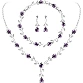 GZWHD Purple Amethyst Necklace Earrings Bracelet Set for Women Bride Bridesmaid Jewelry Set for Wedding Birthstone Gift for Mother Wife Sister Friend