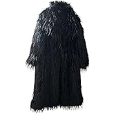 LISHUVICKSIONSTU Women's Fluffy Faux Fur Maxi Overcoat Outwear Cardigan,Shaggy Mid Jackets Lapel Collar Coats Parka