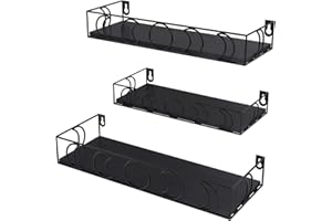 PHAREGE Moon Phase Floating Shelf Black, Set of 3 Small Shelves for Crystal Display, Bedroom Living Room Wall Shelves for Storage Plant Book, Black Board