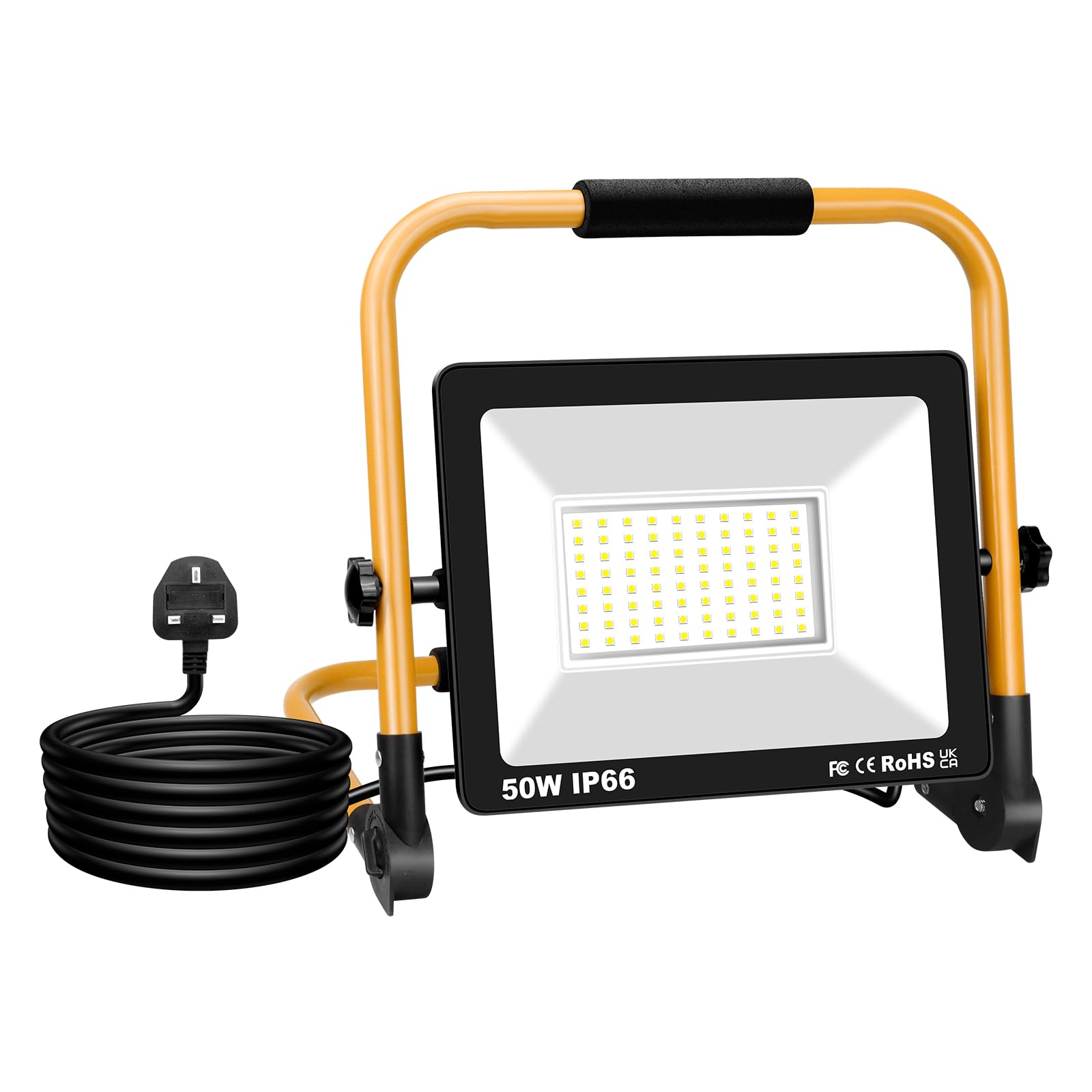 RIGIDON 50W Portable LED Work Light with 3M Cord, 5000LM Job Site Light, 6000K IP66 Waterproof Outdoor Indoor Floodlight for Workshop Garage Construction