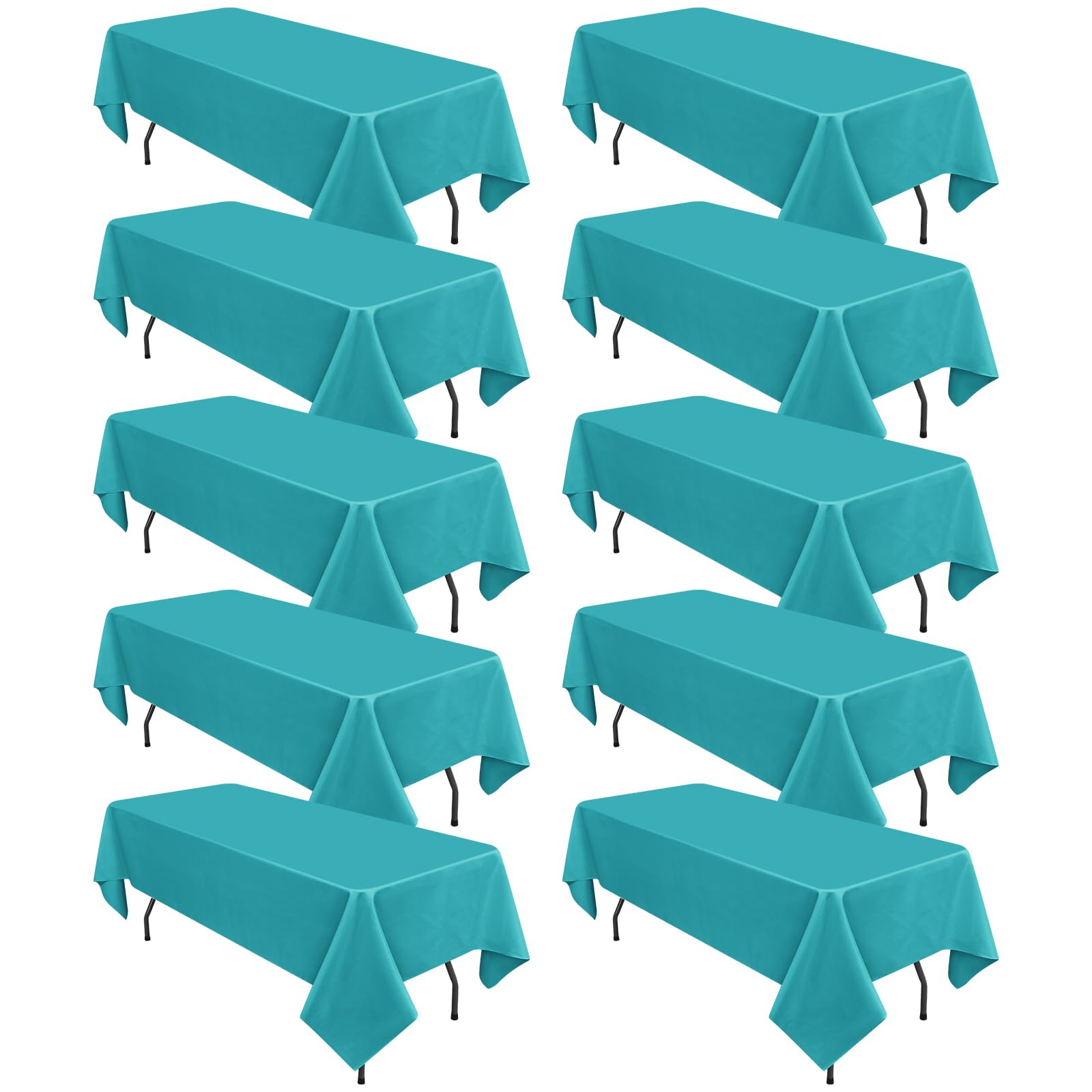 Photo 1 of 10 Pack Teal Tablecloths for 6 Foot Rectangle Tables 60 x 102 Inch - 6ft Rectangular Bulk Polyester Fabric Table Clothes for Wedding Buffet Party Banquet Reception Restaurant and Camping