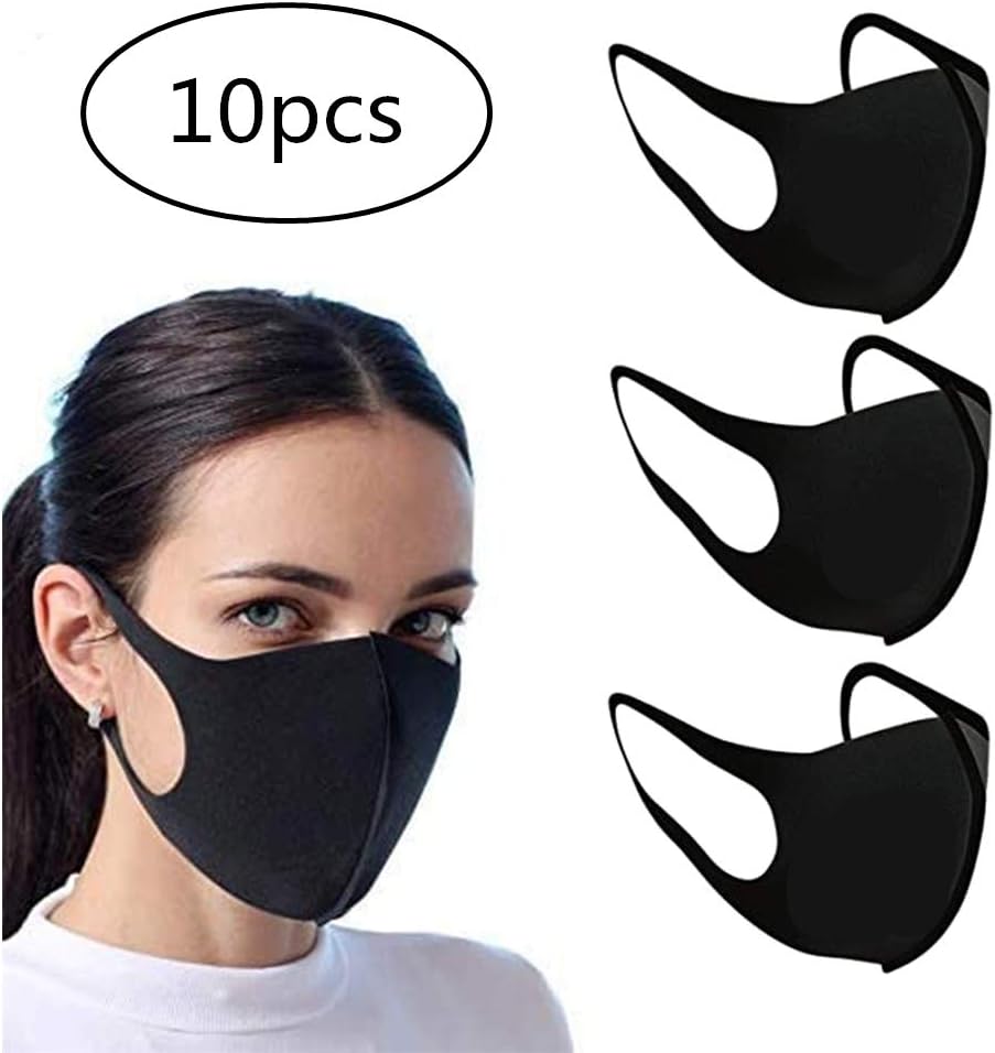 WAZS Face Skin-friendly Unisex Mouth Mask, Reusable & Washable Masks For Running, Cycling, Outdoor Activities (black) 10pcs
